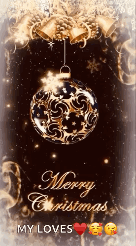 Merry Christmas Card with Hanging Ball and Bell