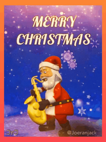 Merry Christmas Card With Santa Playing Saxophone