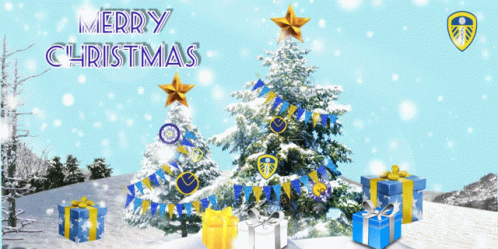 Merry Christmas Card With Snowy Christmas Tree GIF