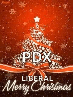 Merry Christmas Card With Tree Saying PDX Liberal Merry Christmas
