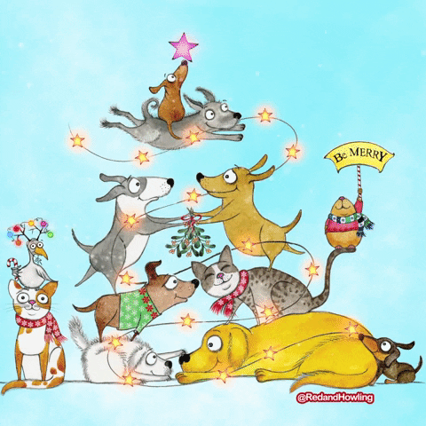 Merry Christmas Cat Family Cartoon GIF