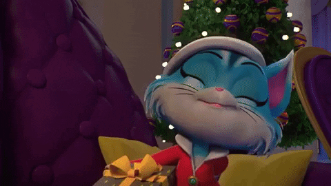 Merry Christmas Cat Giving Gift GIF