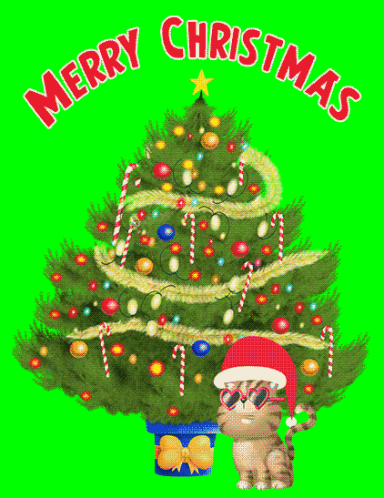Merry Christmas Cat Infront Of The Tree GIF