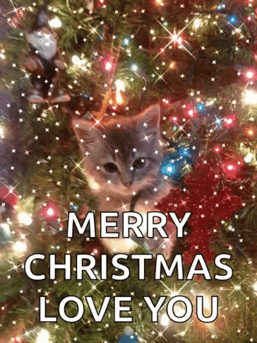 Merry Christmas Daughter Glittering Kitty On Tree GIF