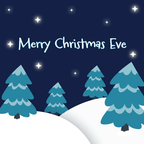 Merry Christmas Eve Card with Snowy Trees and Stars