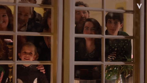 Merry Christmas Family Snow Watching Window GIF