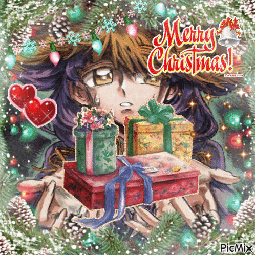 Merry Christmas Girl Holding Gifts