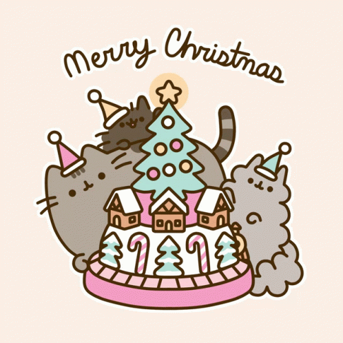 Merry Christmas Greeting Card with Cats and Train