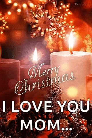 Merry Christmas I Love You Mom Greeting Card With Candles And Decorations