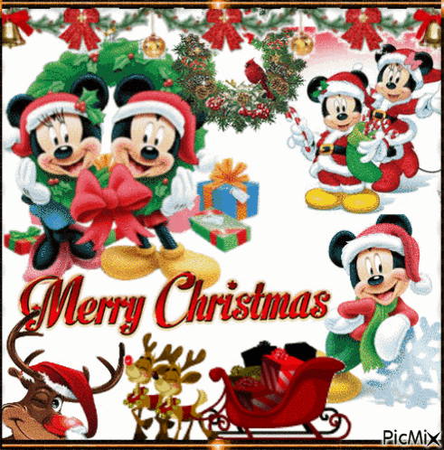 Merry Christmas Mickey Mouse Minnie Mouse Reindeer