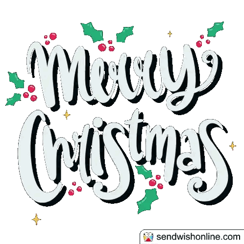 Merry Christmas Sign with Holly and Berries