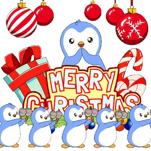 Merry Christmas Sign With Penguins And Candy Canes