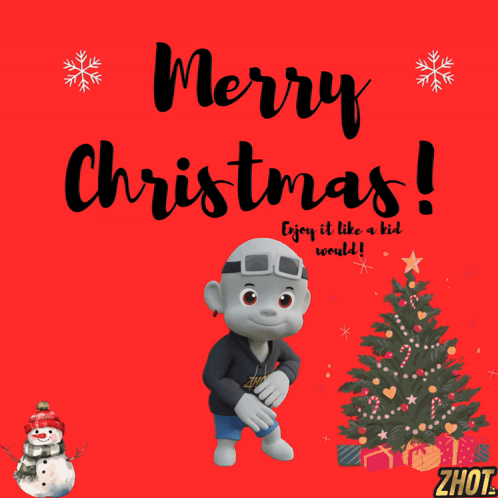 Merry Christmas Snowman and Christmas Tree