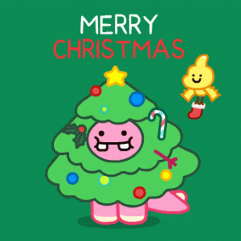 Merry Christmas Tree Gingerbread Man Candy Cane Present