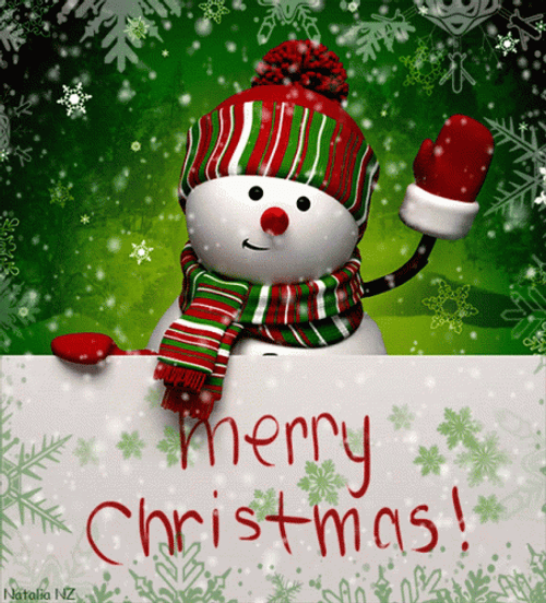 Merry Christmas Wishes Hello Snow Man GIF