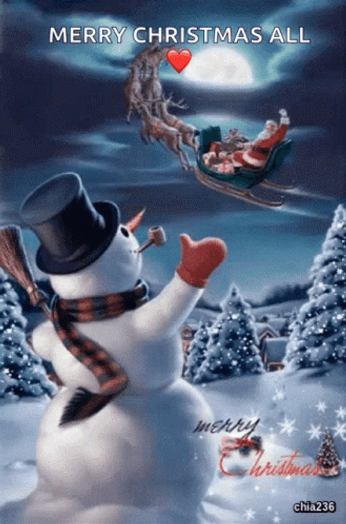Merry Christmas Wishes Snow Man Waving GIF
