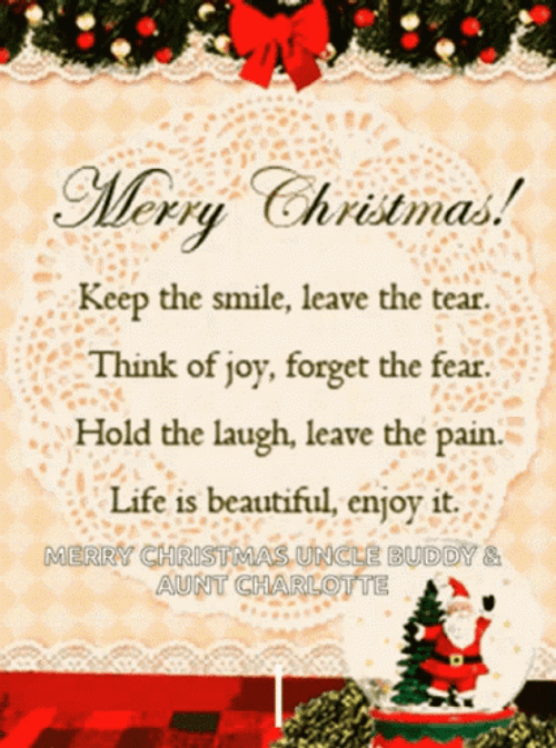 Merry Christmas Wishes Uncle Buddy & Aunt Charlotte  GIF