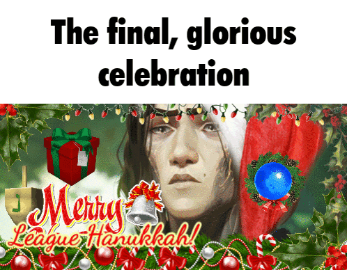 Merry Hanukkah Advertisement Woman in Santa Hat