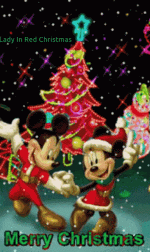 Merry Xmas Minnie And Mickey Mouse GIF