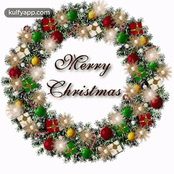 Merry Xmas Glittery Christmas Wreath GIF