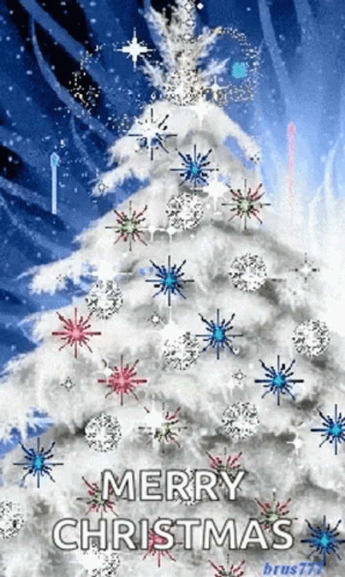 Merry Xmas Glistening Winter Tree GIF