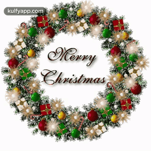 Merry Xmas Glittery Christmas Wreath GIF