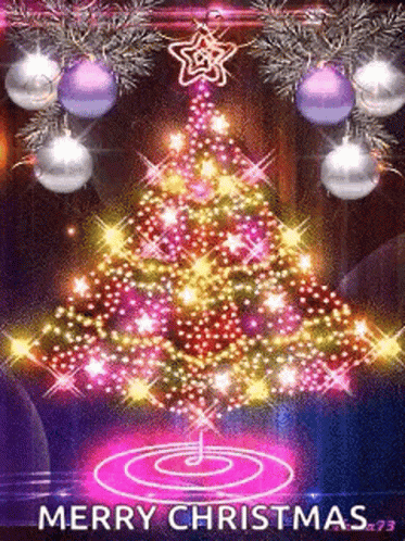 Merry Xmas Rotating Shimmering Tree GIF