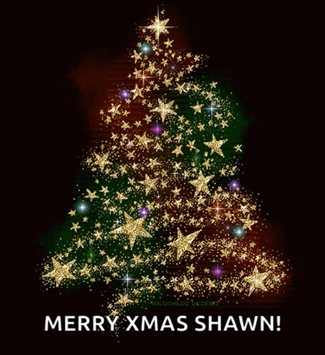 Merry Xmas Shawn Greeting Card With Gold Star Tree GIF