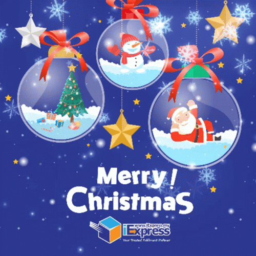 Merry Xmas Snow Flakes On Crystal Balls GIF