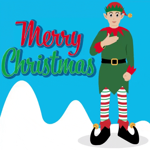 Merry Xmas Waving Elf Moving Art GIF