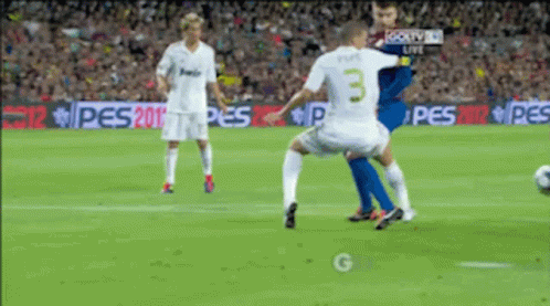 Messi And Ronaldo Scrambling For Ball GIF