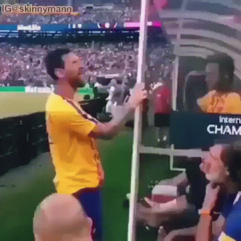 Messi Cheering And Greeting During Ronaldo Awarding GIF