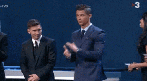 Messi Shy Smile And Ronaldo Clapping GIF