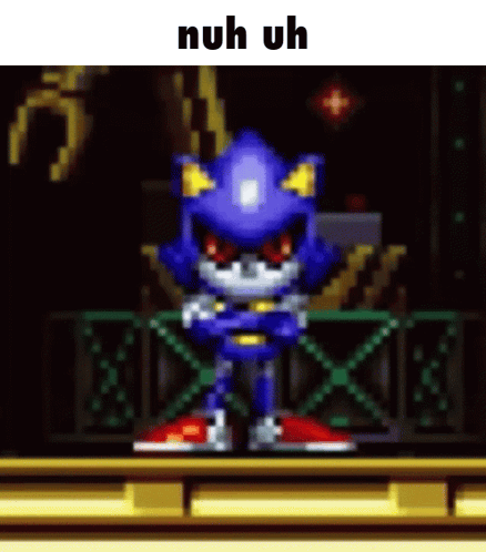 Metal Sonic From Sonic The Hedgehog Is Standing With His Arms Crossed On A Stage . GIF