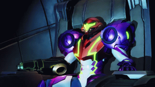 Metroid Sitting With Beaming Lights GIF