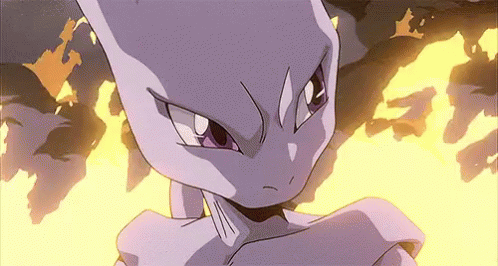 Mewtwo Penetrating Gaze Fiery Background GIF