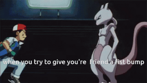 Mewtwo And Ash Fist Bump Fail GIF