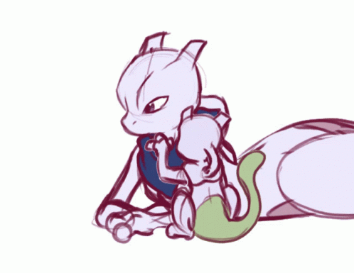 Mewtwo And Mew Cuddling Mobile Artwork GIF