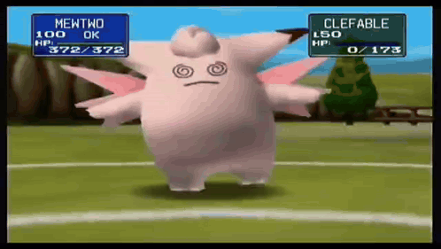 Mewtwo and Clefable Battle Video Game Screen