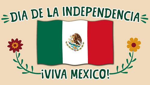 Mexican Flag Surrounded By Flowers Dia De La Independencia GIF