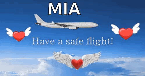 Mia Safe Flight Message with Plane and Hearts