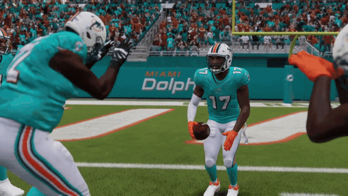 Miami Dolphins Player Number 17 Holds A Football In His Hands GIF