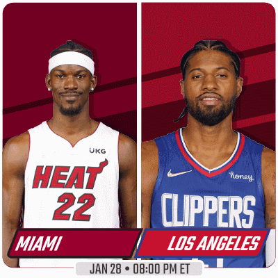 Miami Heat Player and Los Angeles Clippers Player on Red Background