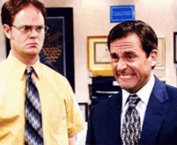Michael Scott Crying With Dwight Schrute Staring GIF