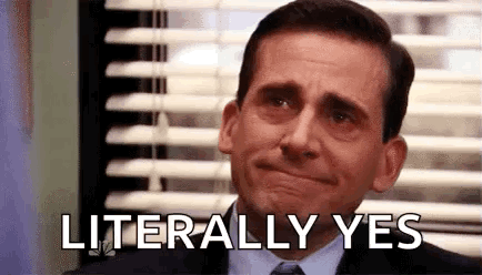 Michael Scott Is Crying And Saying `` Literally Yes '' While Sitting In Front Of A Window . GIF