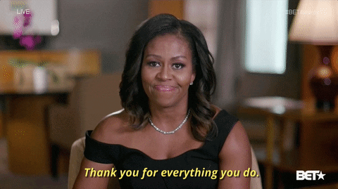 Michelle Obama Says Thank You for Everything You Do Sitting in Chair