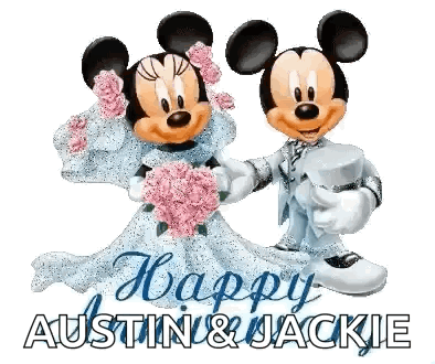 Mickey And Minnie Bride Groom Holding Flowers GIF