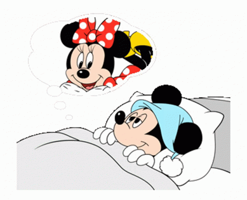 Mickey and Minnie Mouse Lying in Bed