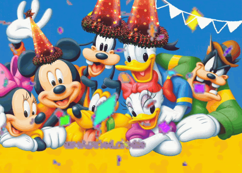 Mickey Minnie Goofy Donald Pluto Daisy Celebrating Birthday GIF
