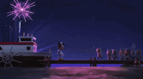 Mickey Mouse And Duffy Bear On A Dock GIF